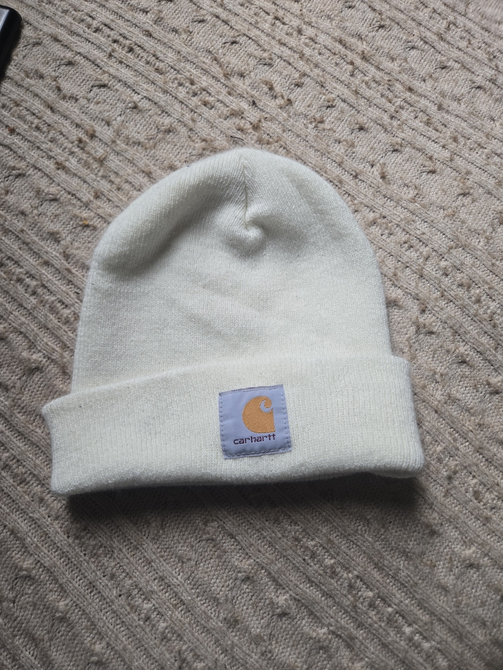 Carhartt Cream Knit Cuffed Beanie with Logo Patch